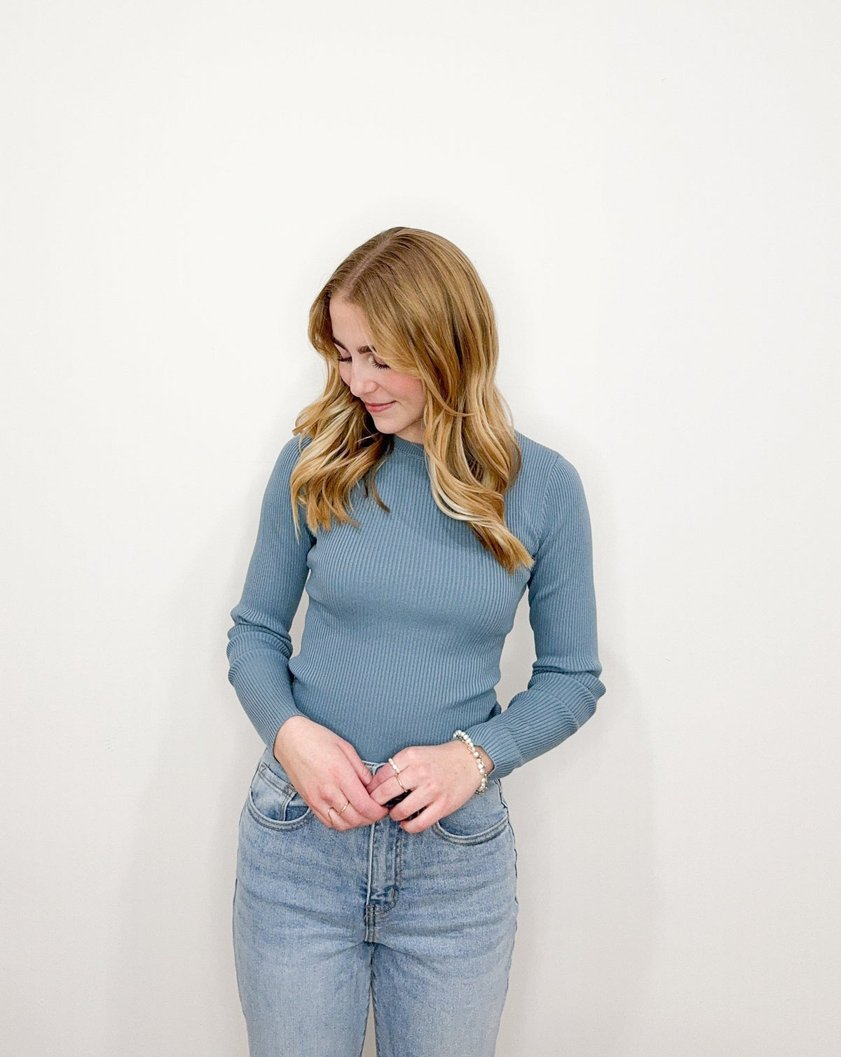 Essential Ribbed Top in Blue