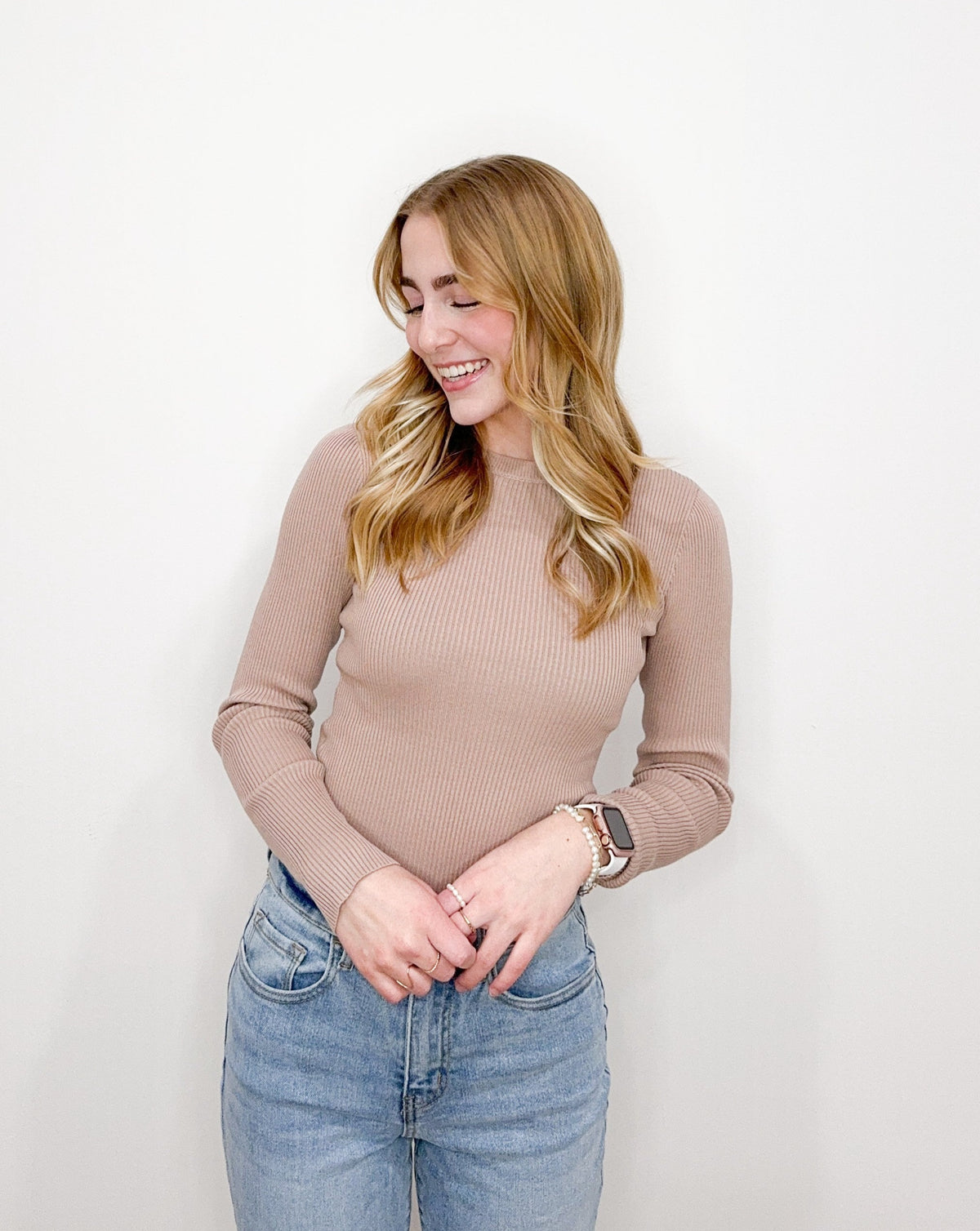 Essential Ribbed Top in Taupe